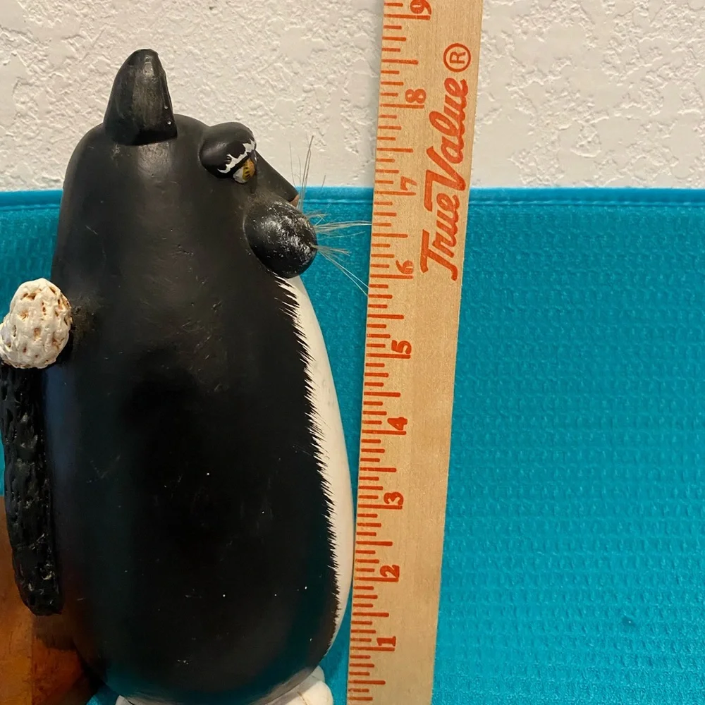 ENESCO 1997 Vicki Thomas “Gourd Cat Figurine” 8.5” Black/White Fiber Whiskrs EUC